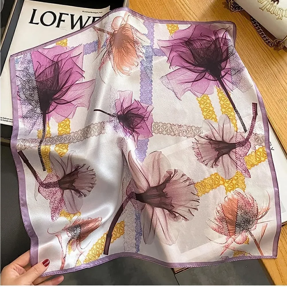 Purple Floral Silk Scarf